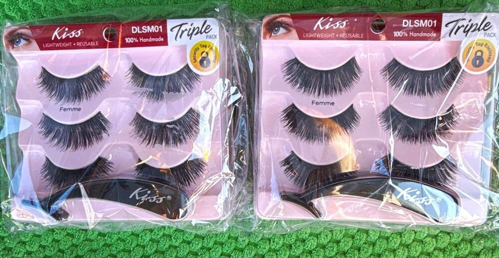 Kiss Triple Pack Femme DLSM01 Strip Eyelashes Full Volume Long Black Reusable